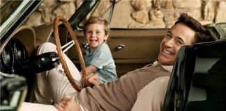 小罗伯特·唐尼抱二儿子拍大片 反思毒史自责教坏长子